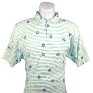 B. Draddy Golf Polo Shirt Striped Floral Print Pima Cotton Casual Mens L‎